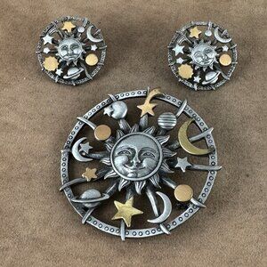 The JJ Jonette Celestial Moon Brooch or Pin accompanied by matching earrings